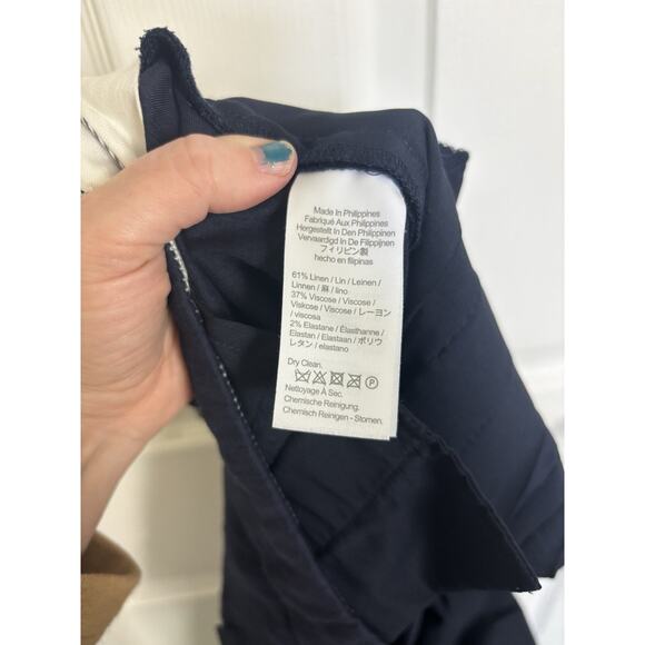 J Crew Italian Linen Blend Wide Leg Pleated Trousers Size 8 Tall Navy Preppy - Picture 4 of 7